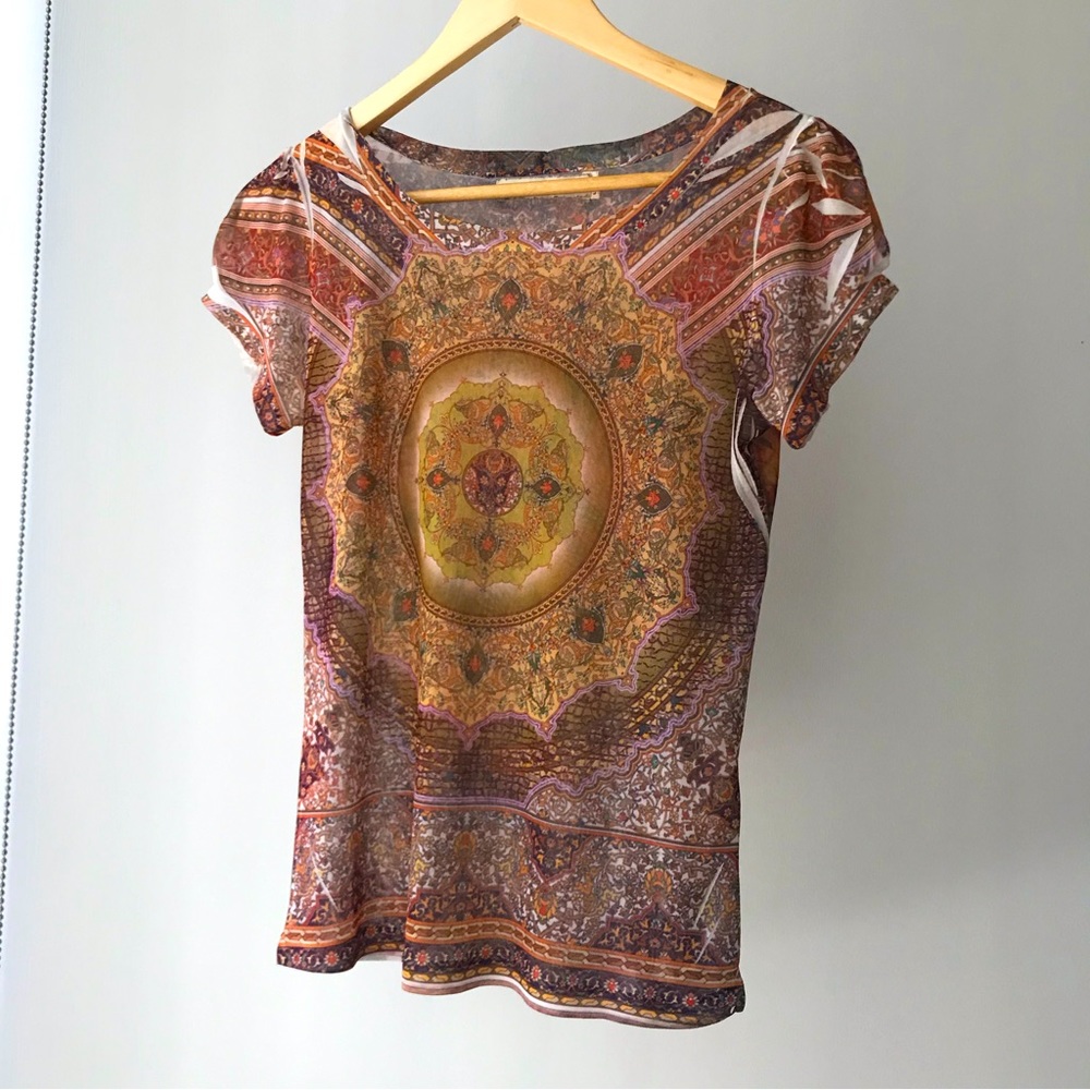 Miss Sixty Vintage Y2K  print mesh top Jean Paul Gaultier style